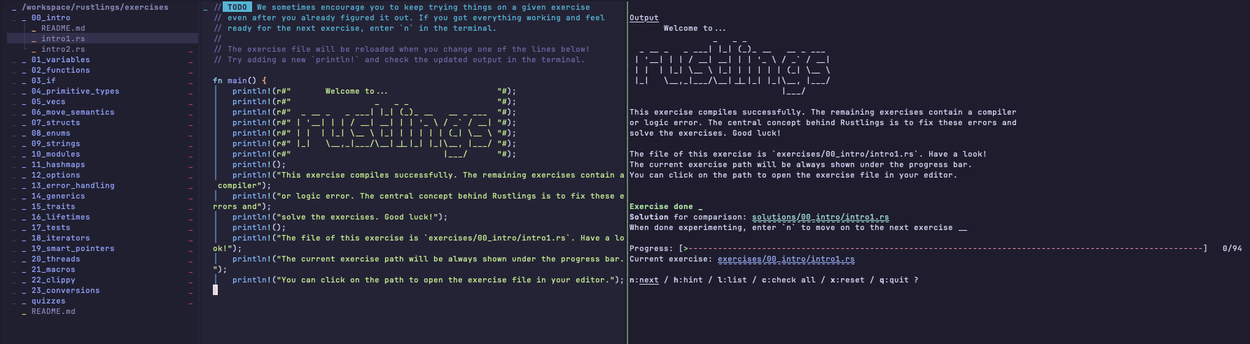 Rustlings Docker Development Environment